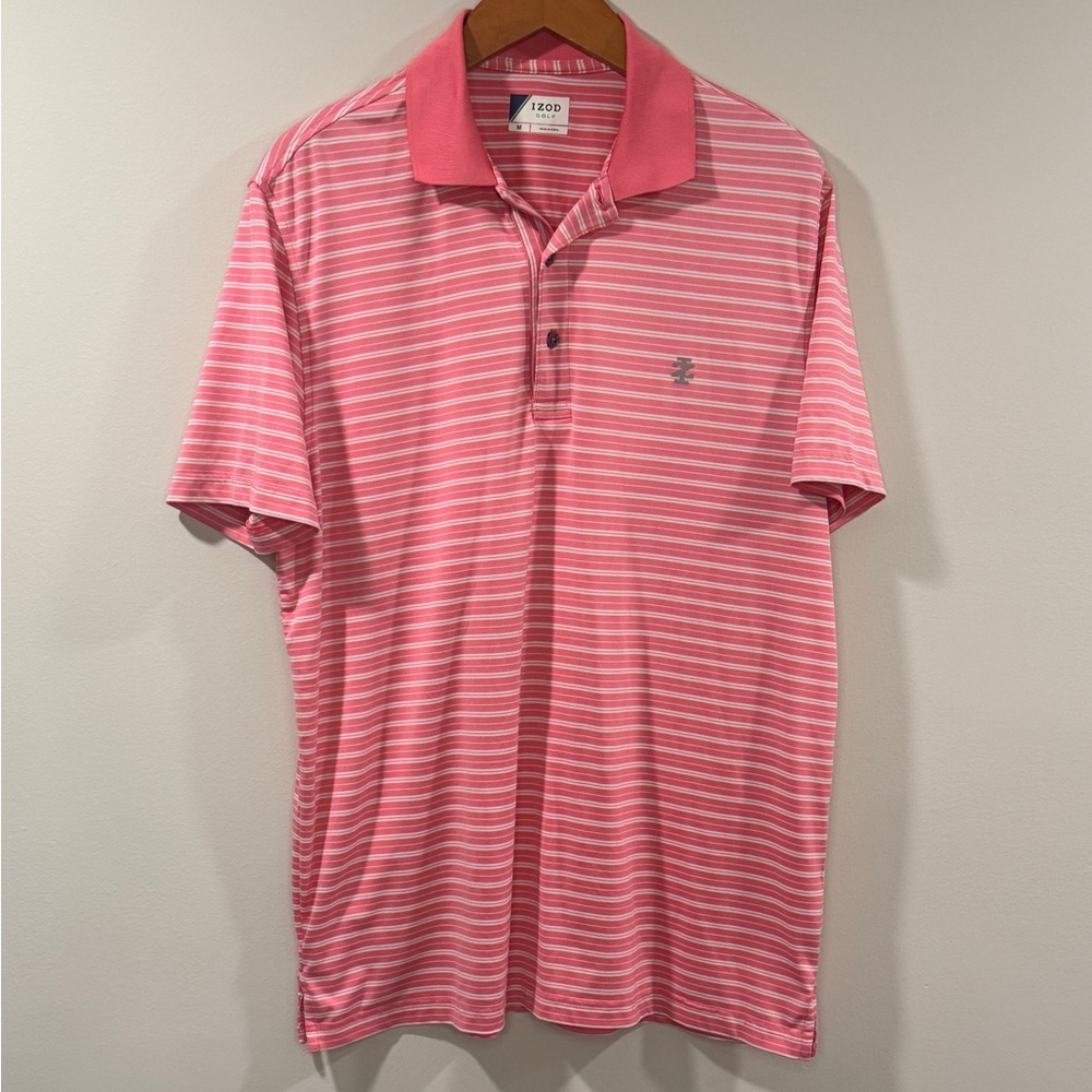 Izod Men’s Pink and White Striped Polo Shirt Size M